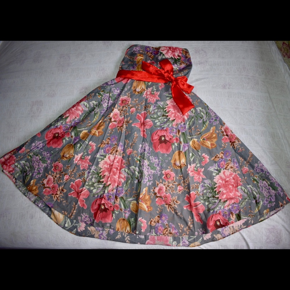 Strapless Floral Skater Dress